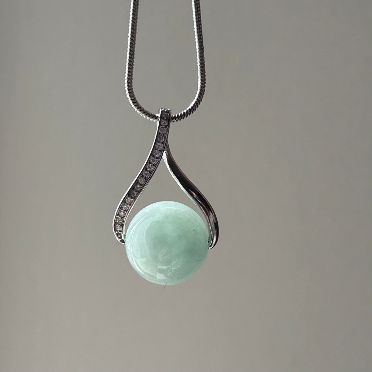Apple Green Jadeite Pendant on Model, photo 3 - Luxe Jadeite