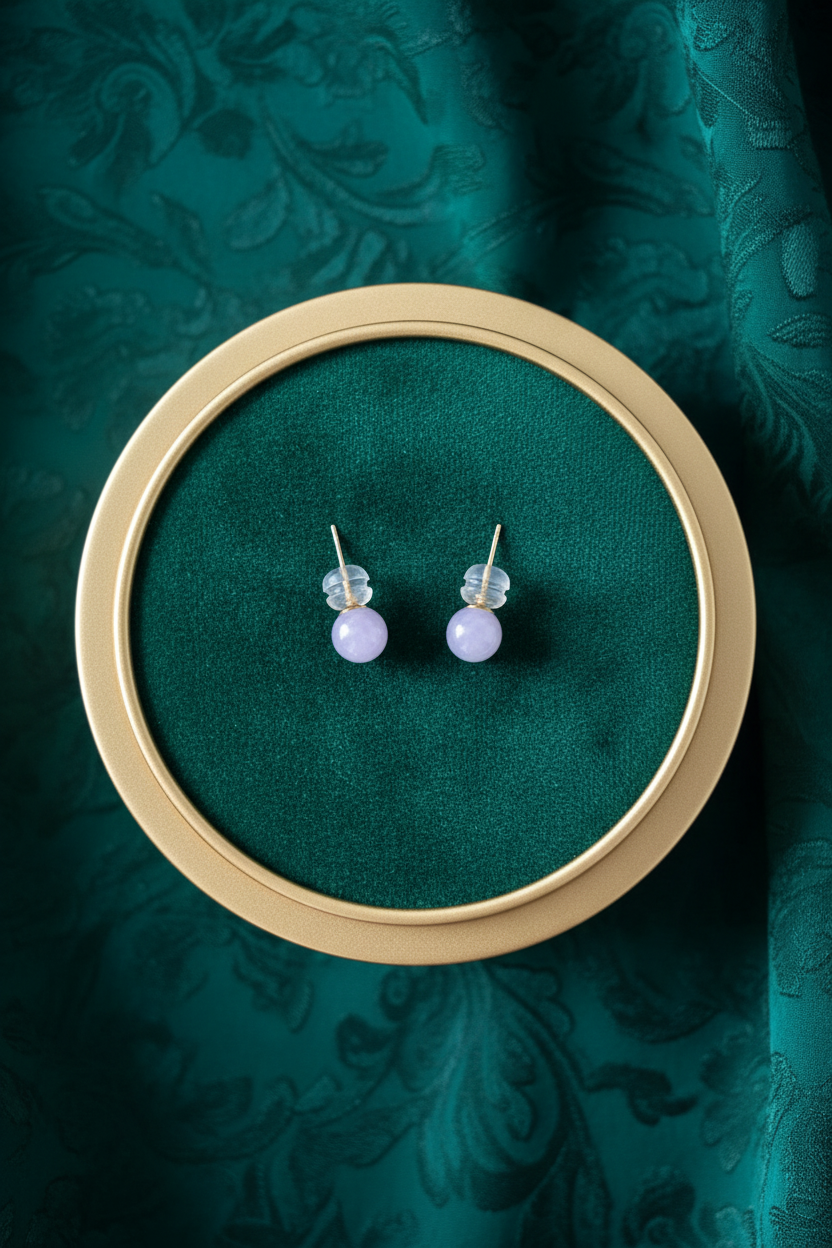 Lavender Burmese jade stud earrings in 18k gold - Luxe Jadeite