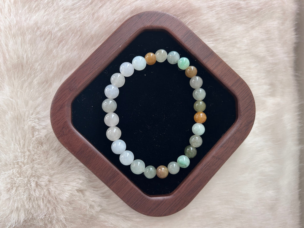 Multi-colour jadeite bead bracelet with white beads - Luxe Jadeite