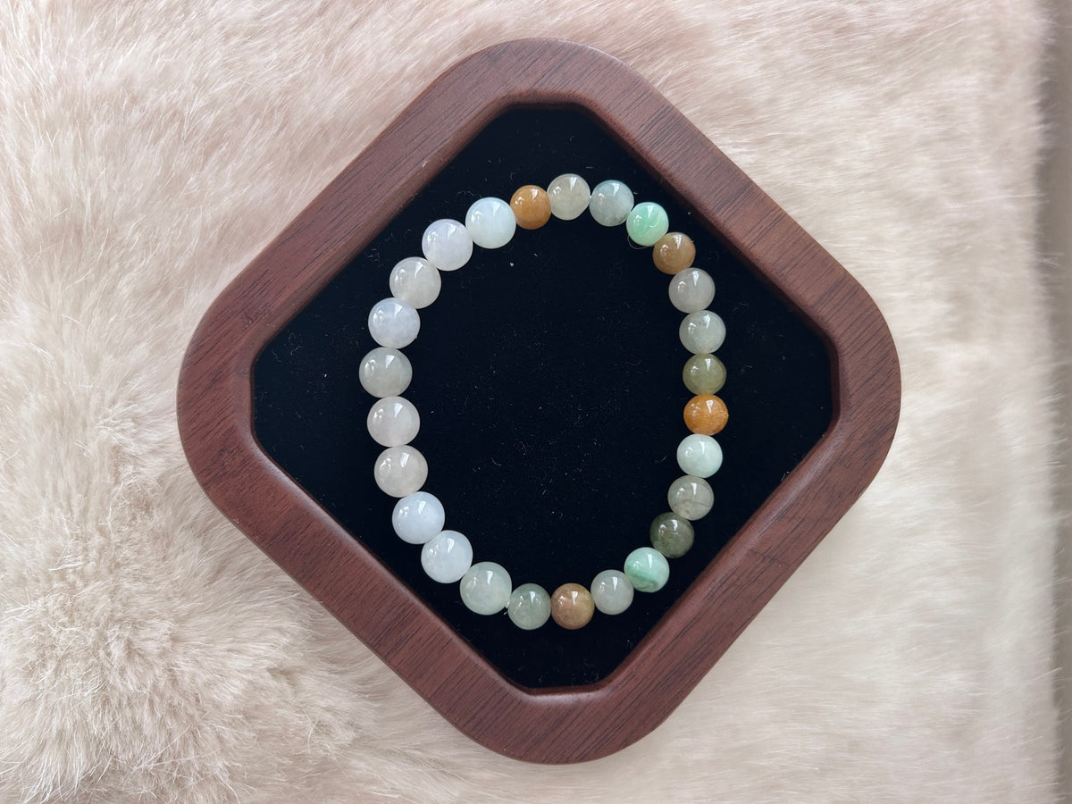 Multi-colour jadeite bead bracelet with white beads - Luxe Jadeite