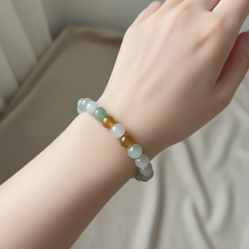 Multi-colour jadeite bead bracelet with white beads - Luxe Jadeite