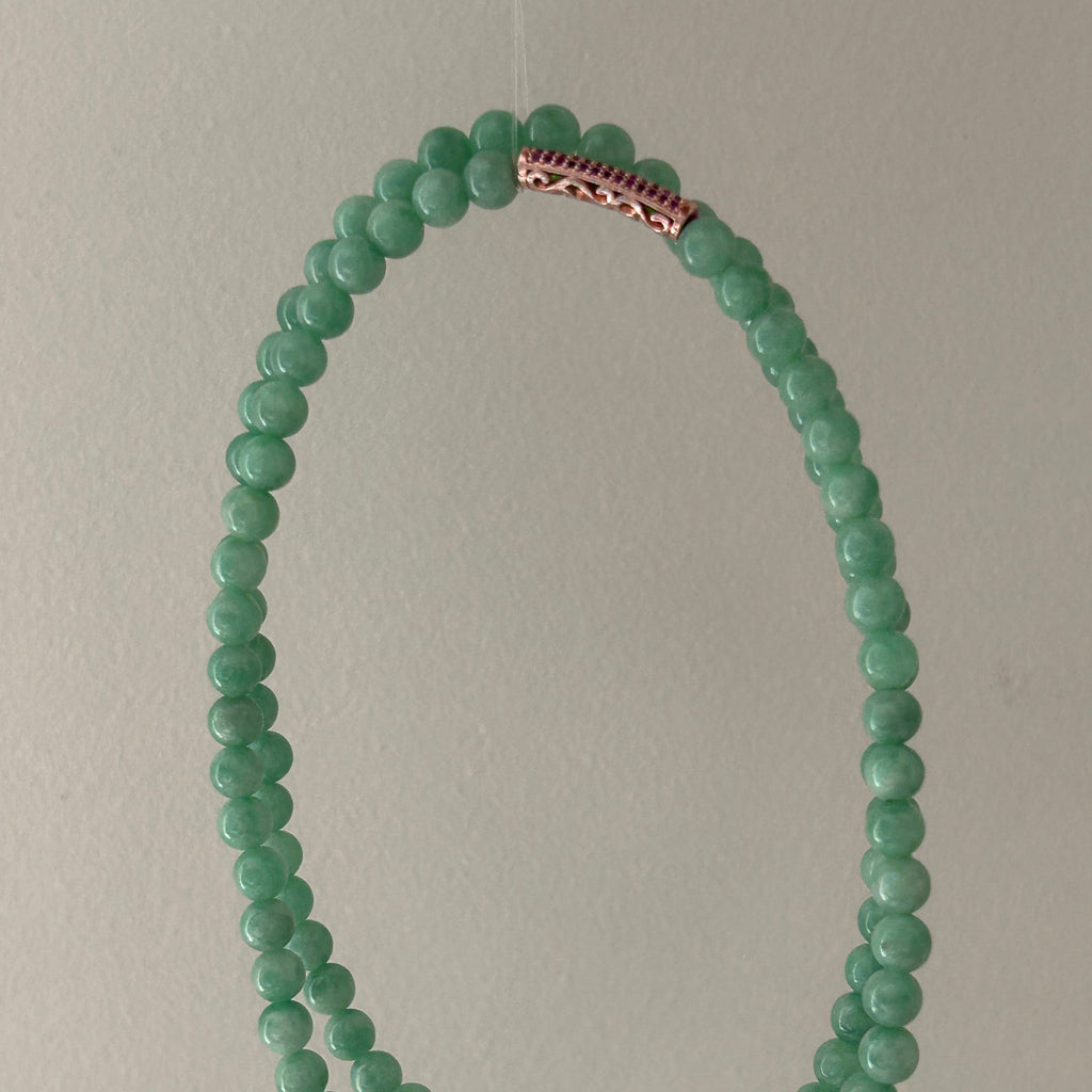 Sweet apple green Burmese jadeite bead necklace, 60cm - Luxe Jadeite