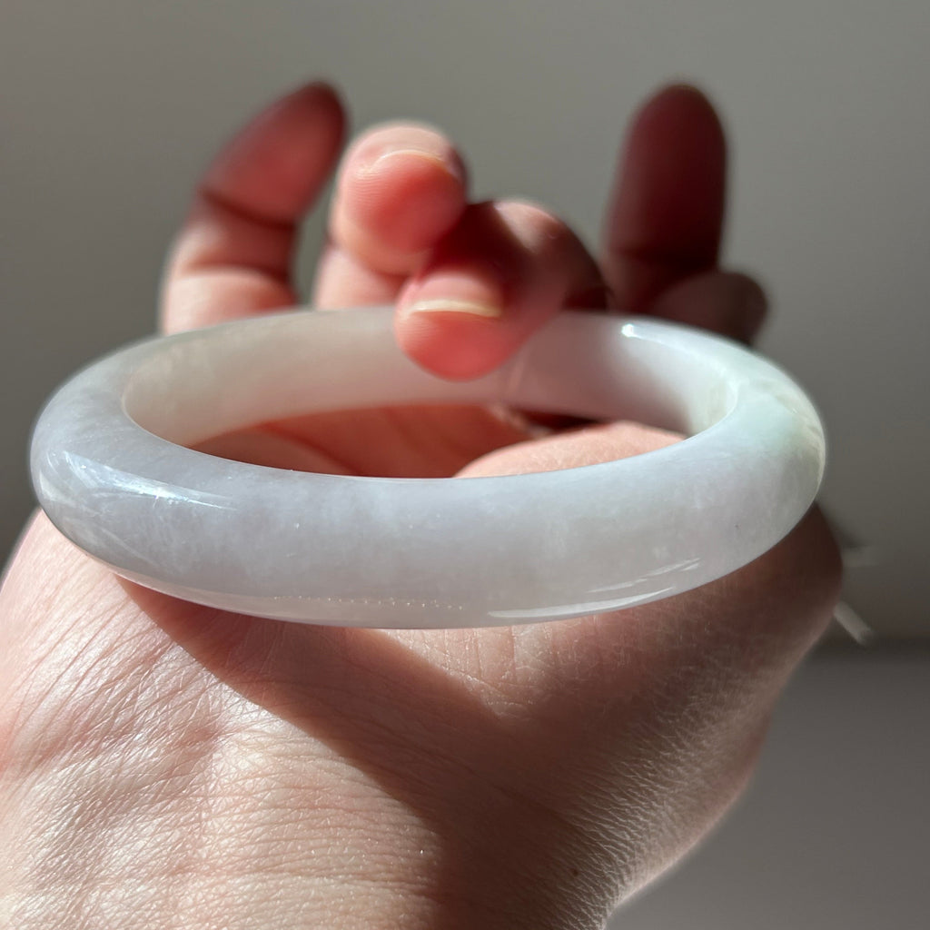 Icy lavender Burmese jadeite bangle with floating green, 57.6mm - Luxe Jadeite