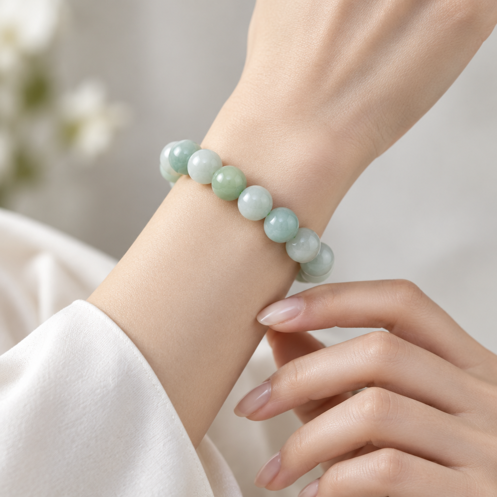Pale Green and White alternating Bracelet 16.5 cm, photo 11 - Luxe Jadeite