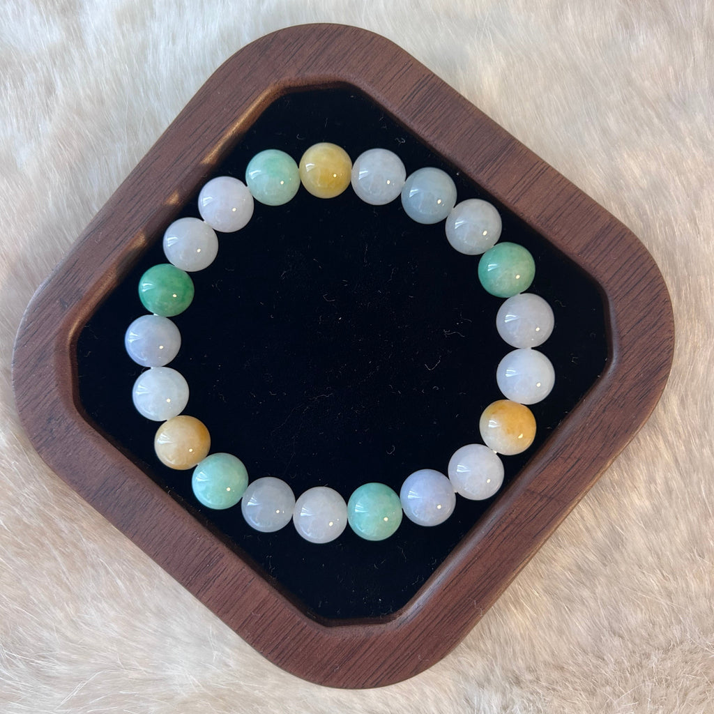 Vibrant macaron-colour Burmese jadeite bead bracelet - Luxe Jadeite