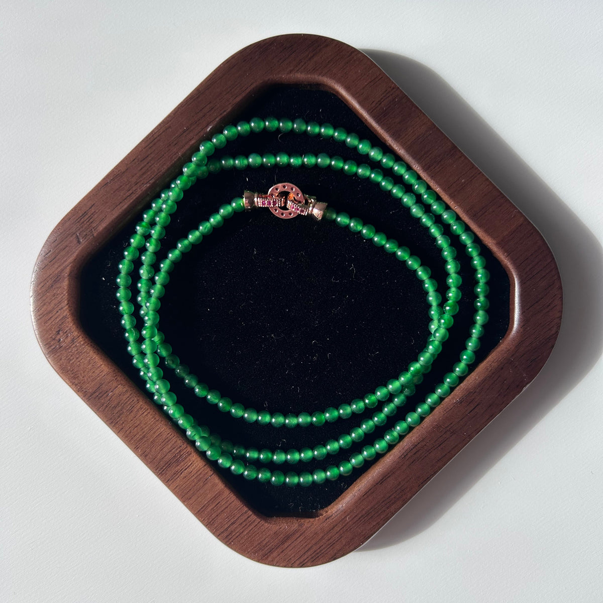 Imperial green Burmese jadeite beaded necklace, 55cm - Luxe Jadeite