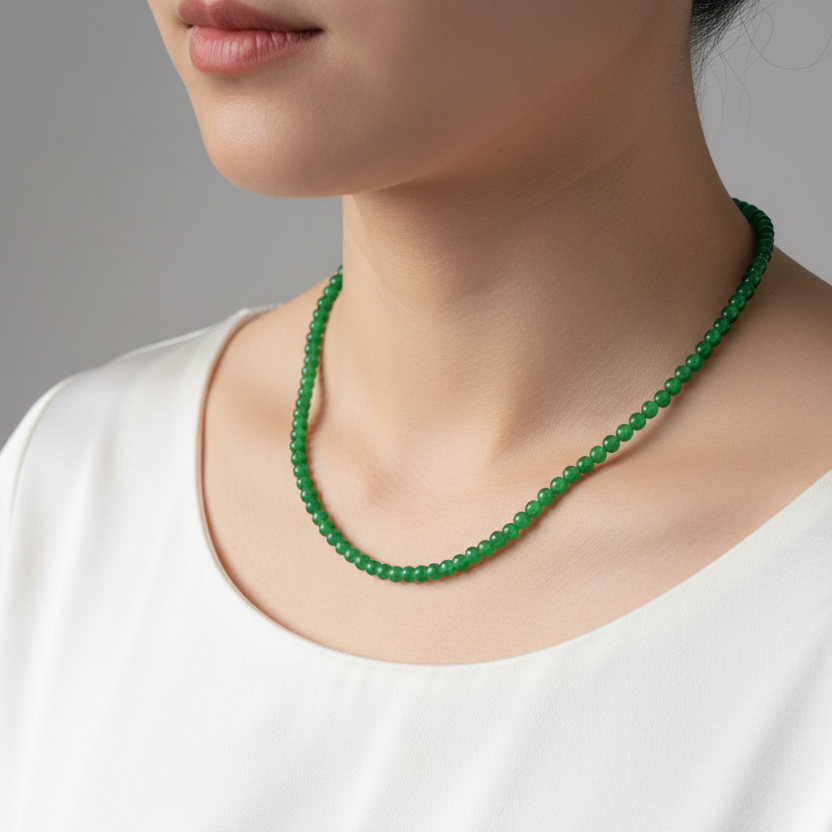 Imperial green Burmese jadeite beaded necklace, 55cm - Luxe Jadeite