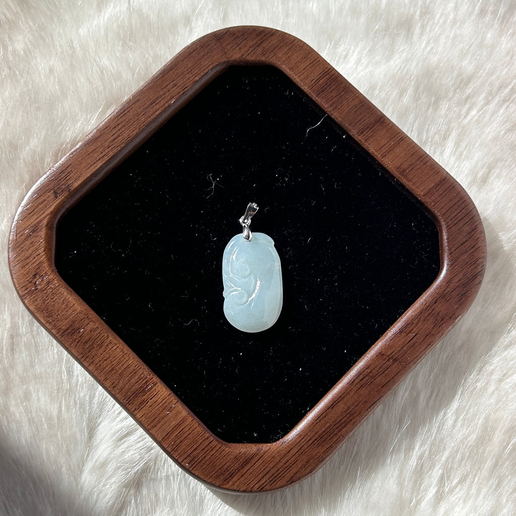 Small Light Green Ruyi Pendant in Sterling Silver, photo 2 - Luxe Jadeite