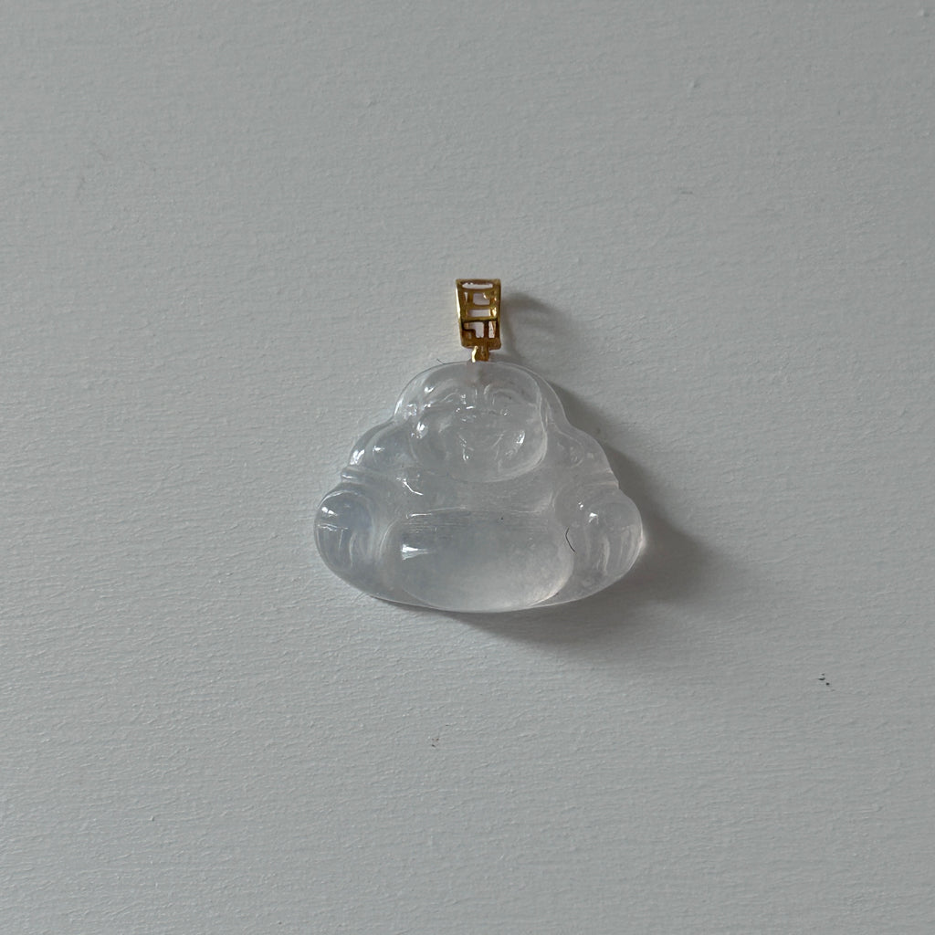 Icy Water Clear White Buddha Pendant, 18k Gold, photo 9 - Luxe Jadeite
