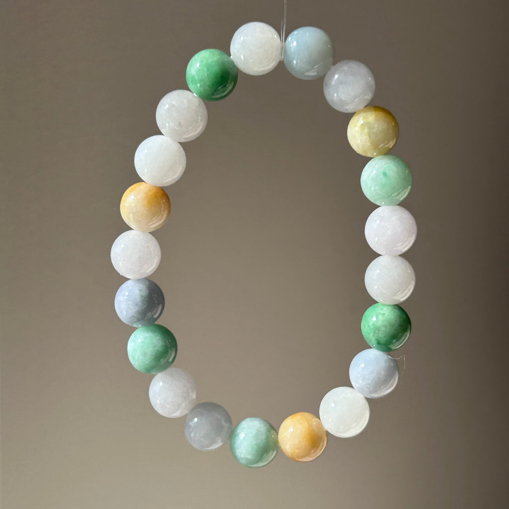 Vibrant macaron-colour Burmese jadeite bead bracelet - Luxe Jadeite