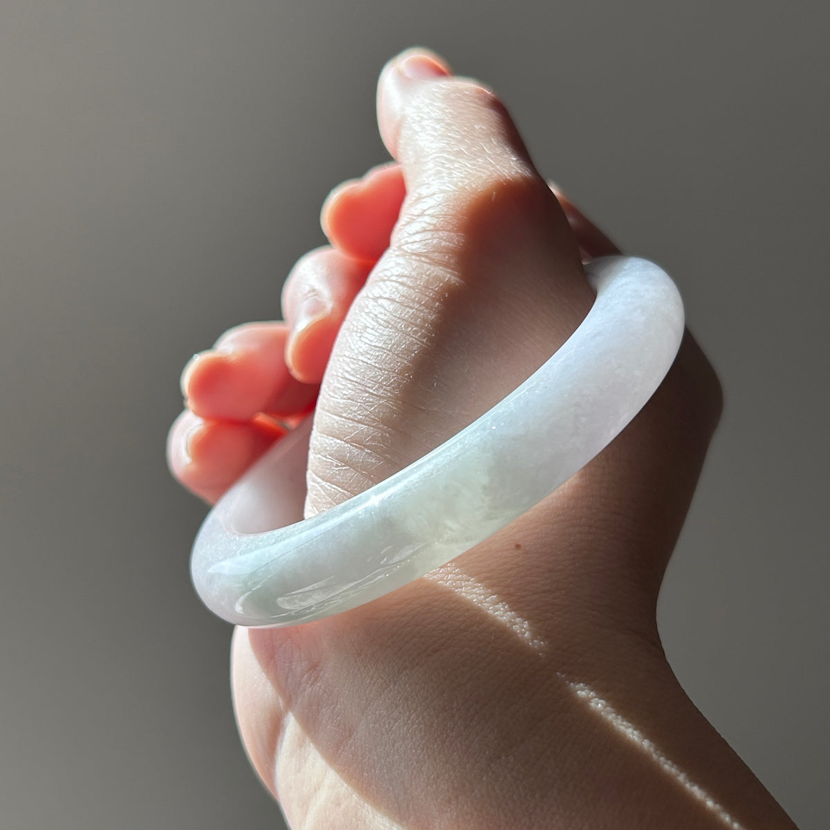 Icy lavender Burmese jadeite bangle with floating green, 57.6mm, photo 3 - Luxe Jadeite
