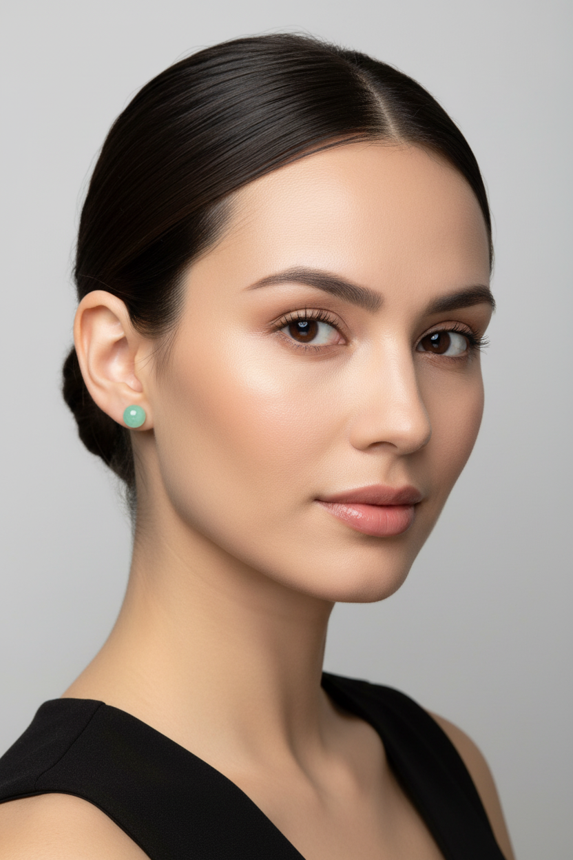 Apple green Burmese jade stud earrings in 18k white gold - Luxe Jadeite