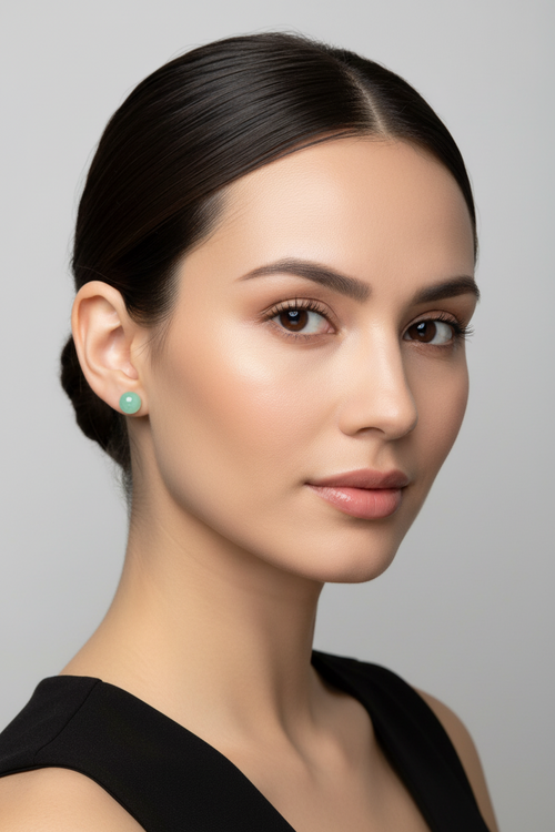 Apple green Burmese jade stud earrings in 18k white gold - Luxe Jadeite