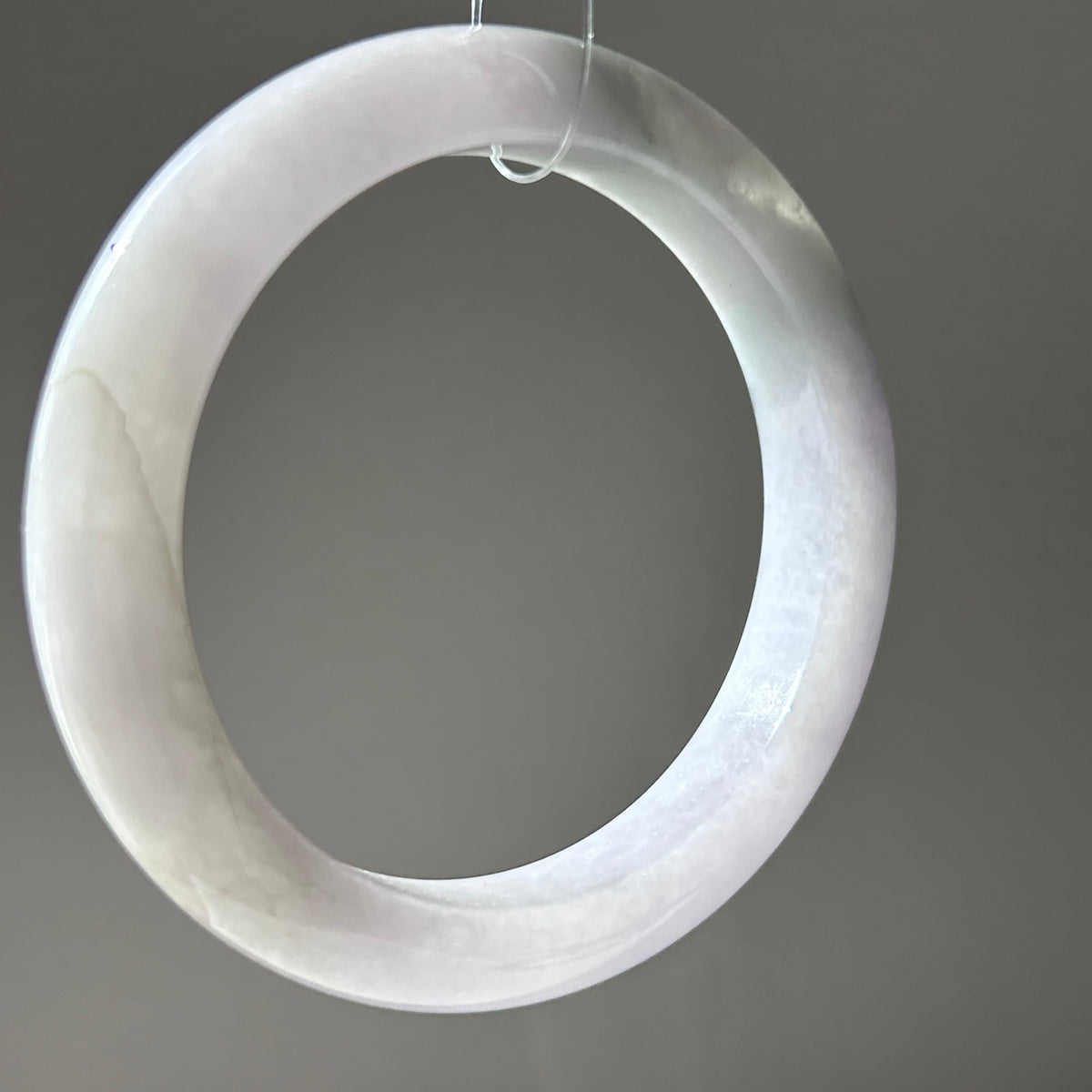 Icy lavender Burmese jadeite bangle with floating green, 57.6mm - Luxe Jadeite