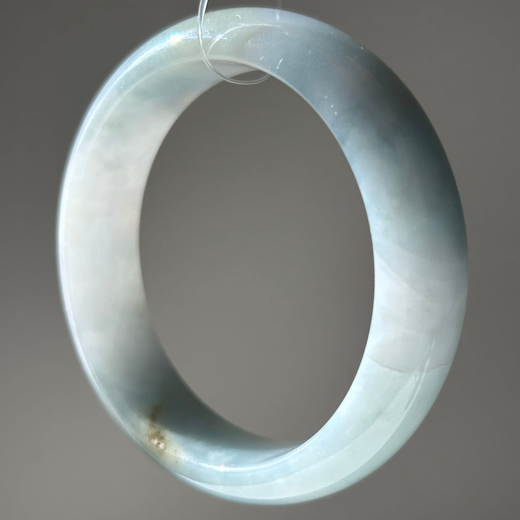 Icy lavender and dark green Burmese jadeite bangle with sa jin gold dust, 58.1mm - Luxe Jadeite