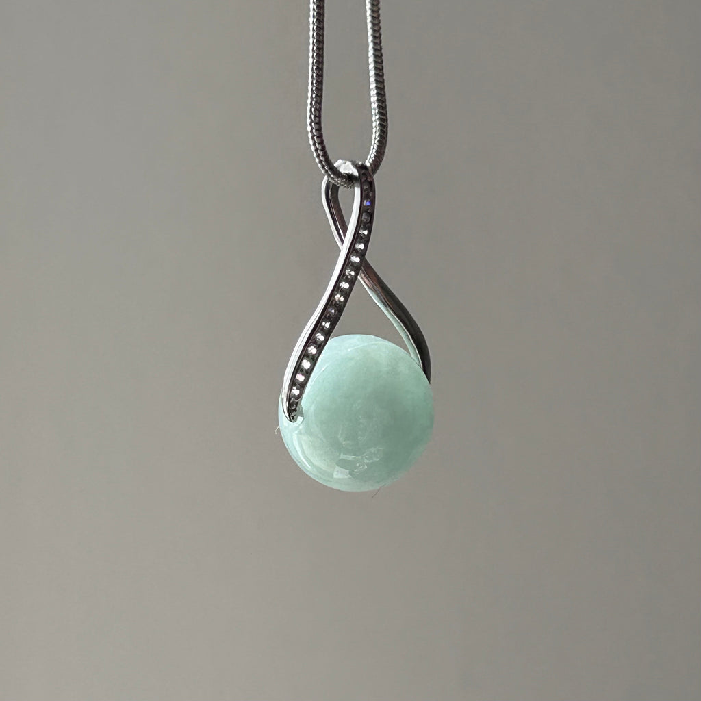Apple Green Jadeite Pendant on Model, photo 4 - Luxe Jadeite