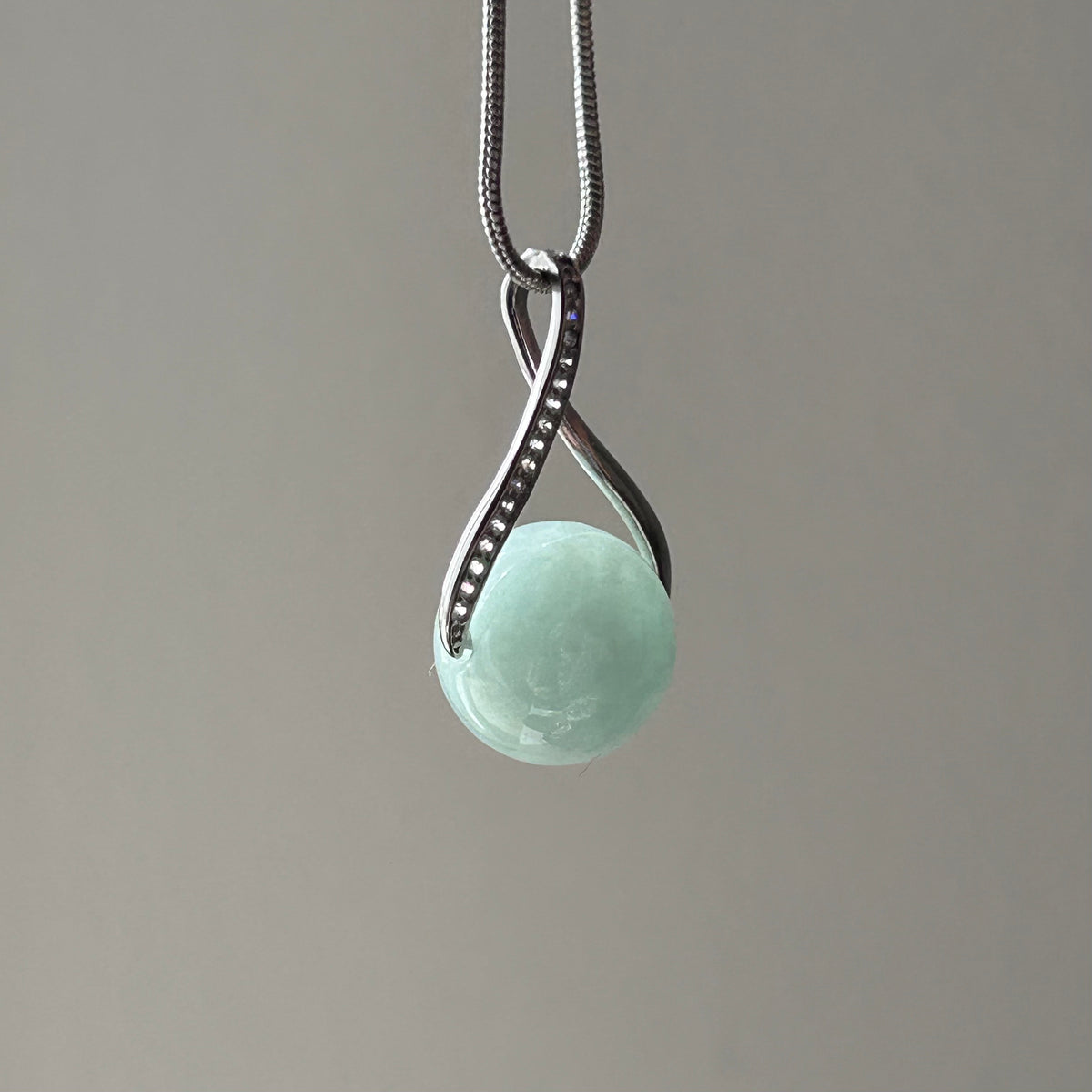 Apple Green Jadeite Pendant on Model, photo 4 - Luxe Jadeite