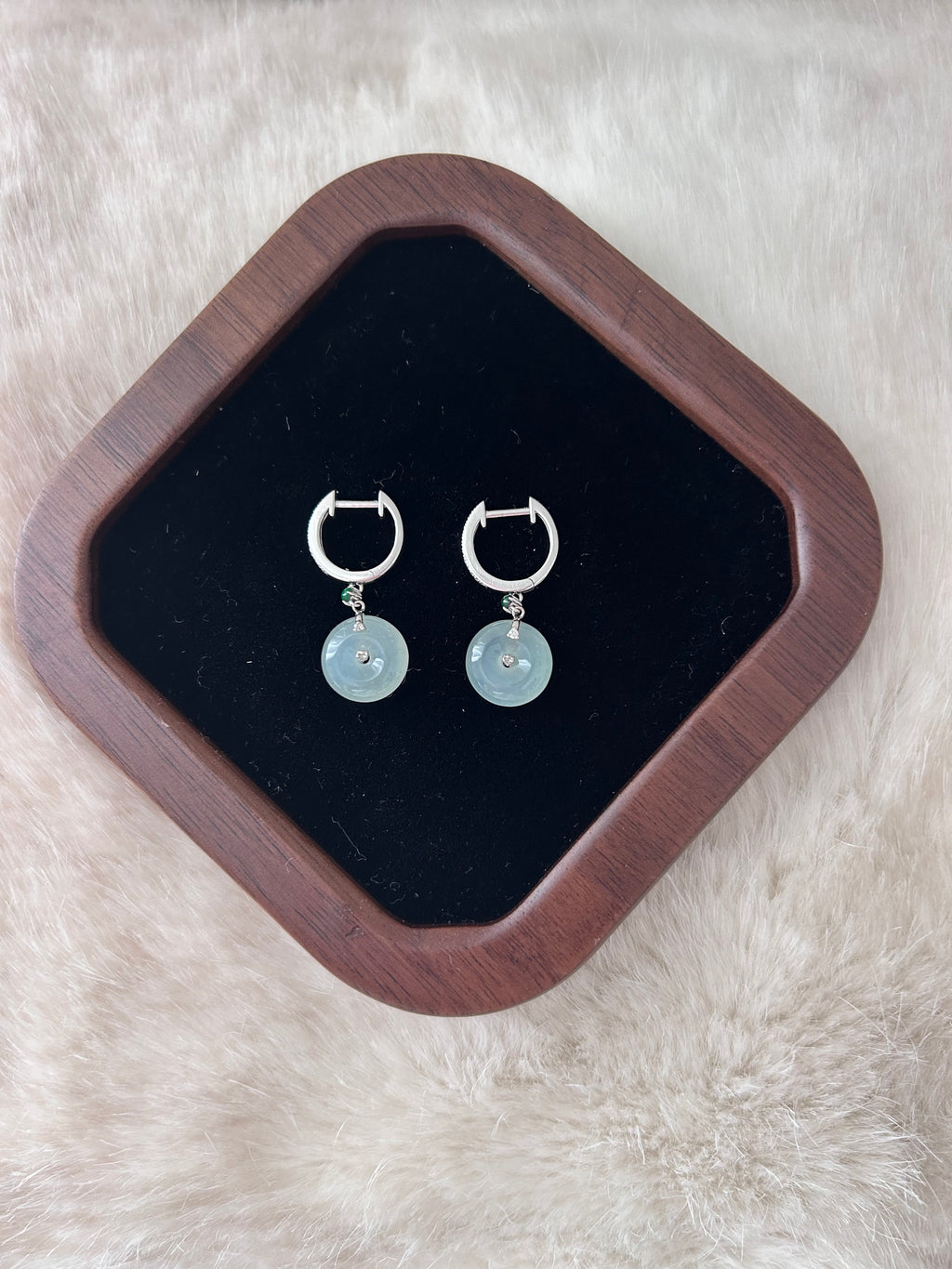 Icy Burmese jadeite donut earrings in 18k white gold with diamonds - Luxe Jadeite