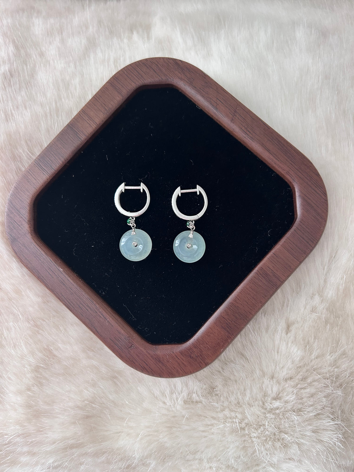 Icy Burmese jadeite donut earrings in 18k white gold with diamonds - Luxe Jadeite