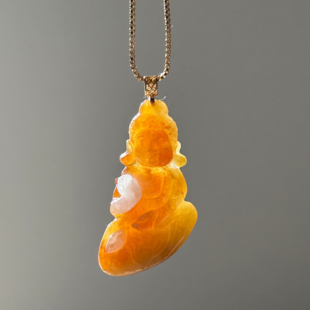 Tri-colour jade Buddha pendant in 18k gold - Luxe Jadeite