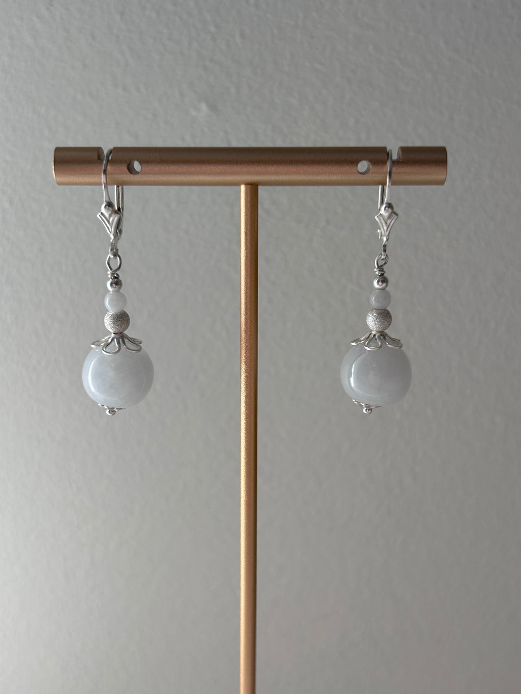 Fancy Burmese jadeite beads drop earrings in sterling silver - Luxe Jadeite