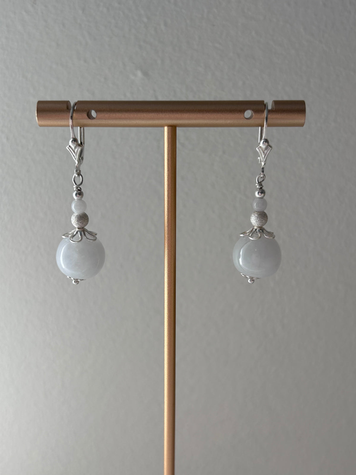Fancy Burmese jadeite beads drop earrings in sterling silver - Luxe Jadeite
