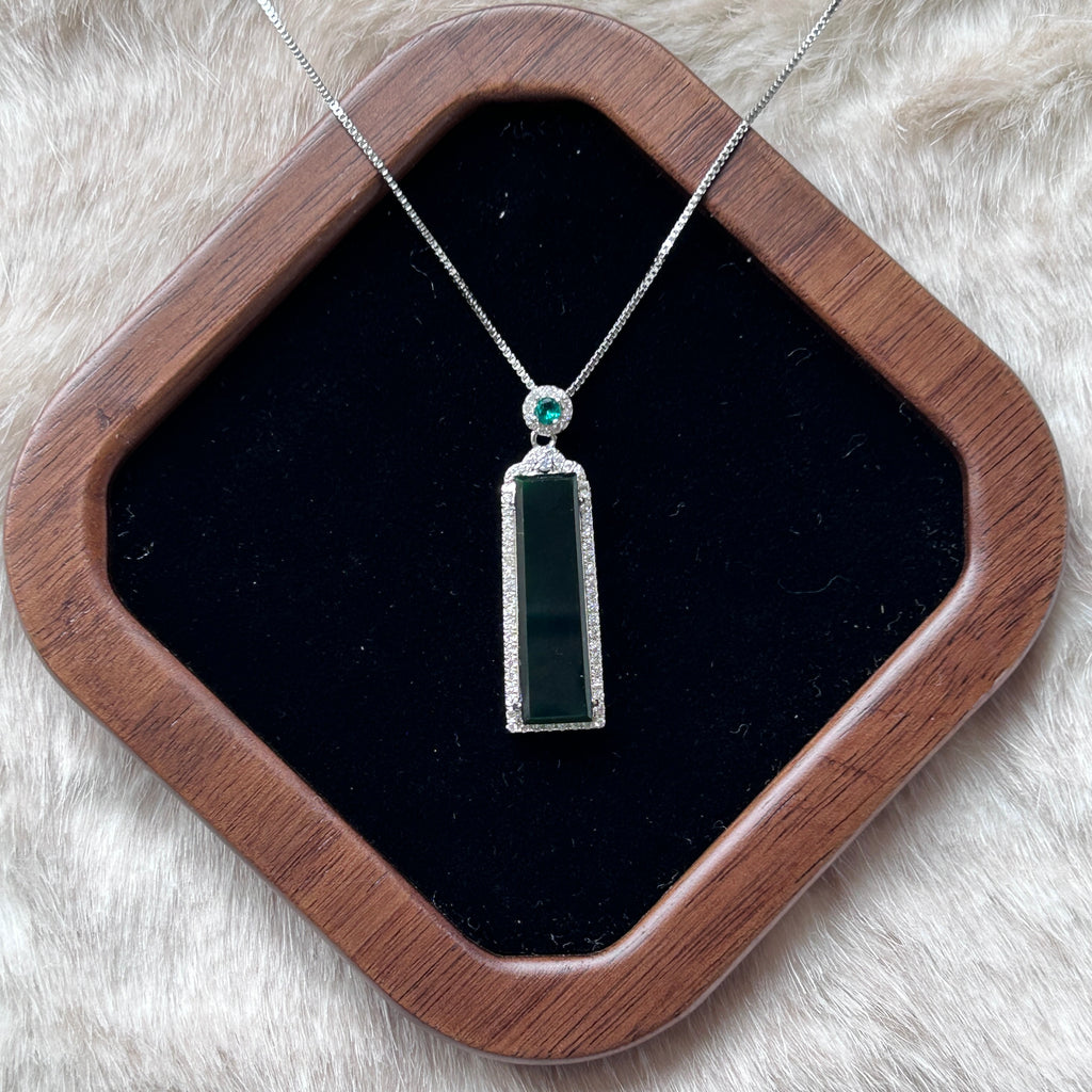 Black (Mo Cui) Myanmar Pendant, Sterling Silver, photo 4 - Luxe Jadeite