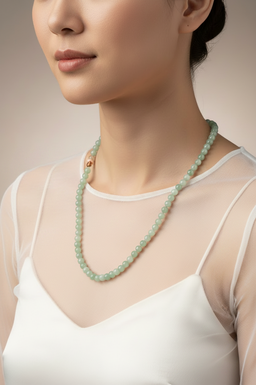 Burmese jadeite beaded necklace, 65cm - Luxe Jadeite
