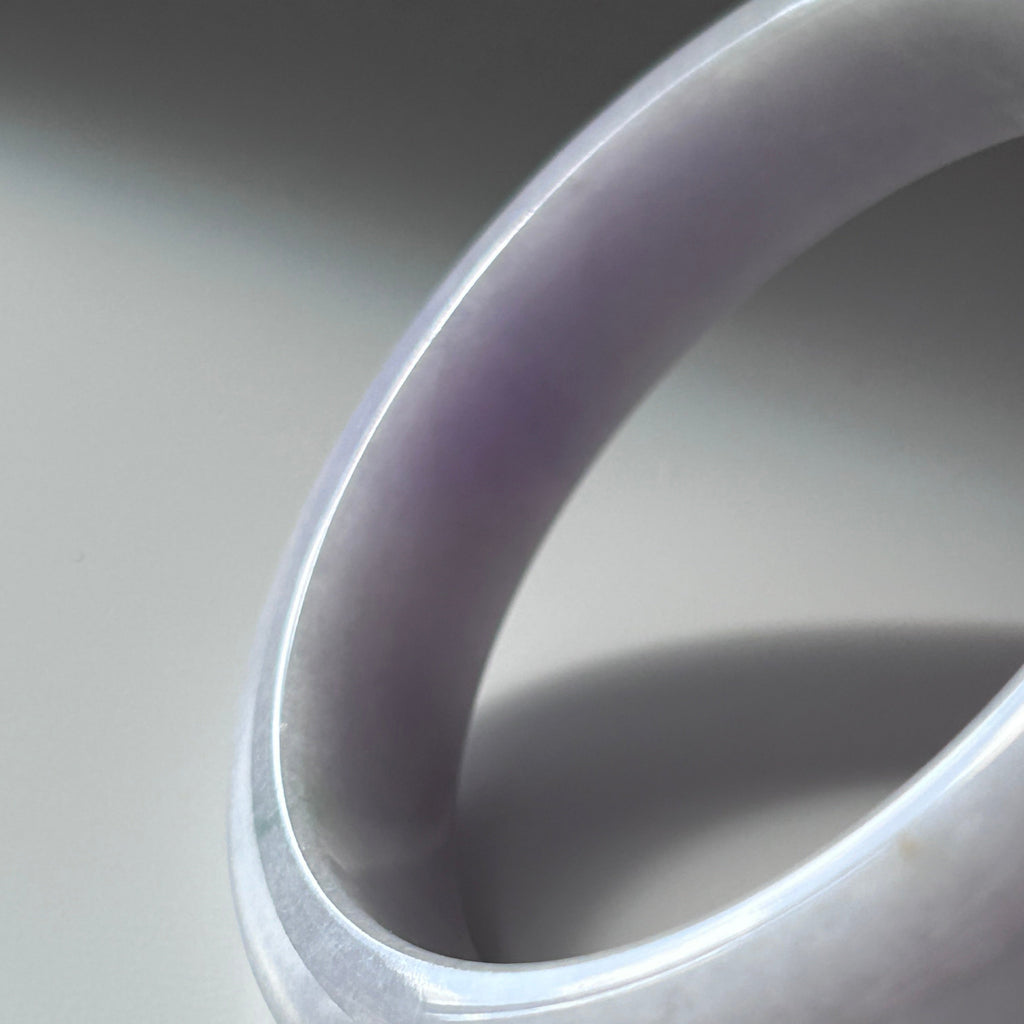 Milky lavender Burmese jadeite bangle with hint of green, 57.6mm - Luxe Jadeite