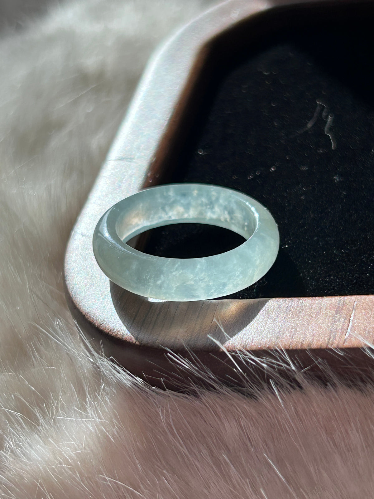 Icy white jadeite ring with lake green tinge - Luxe Jadeite