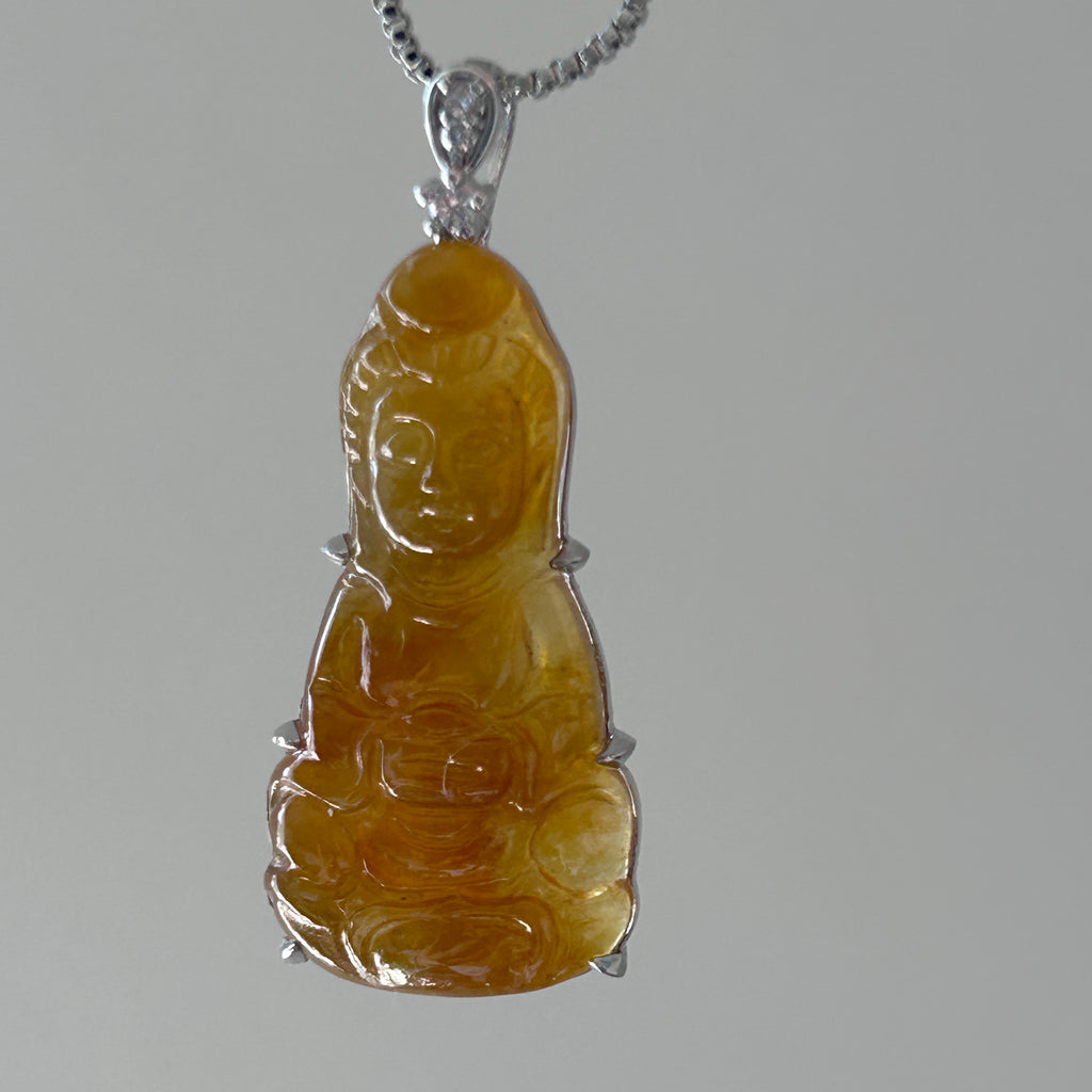 Icy Natural Huang Fei Buddha Pendant, 18k Gold, photo 6 - Luxe Jadeite
