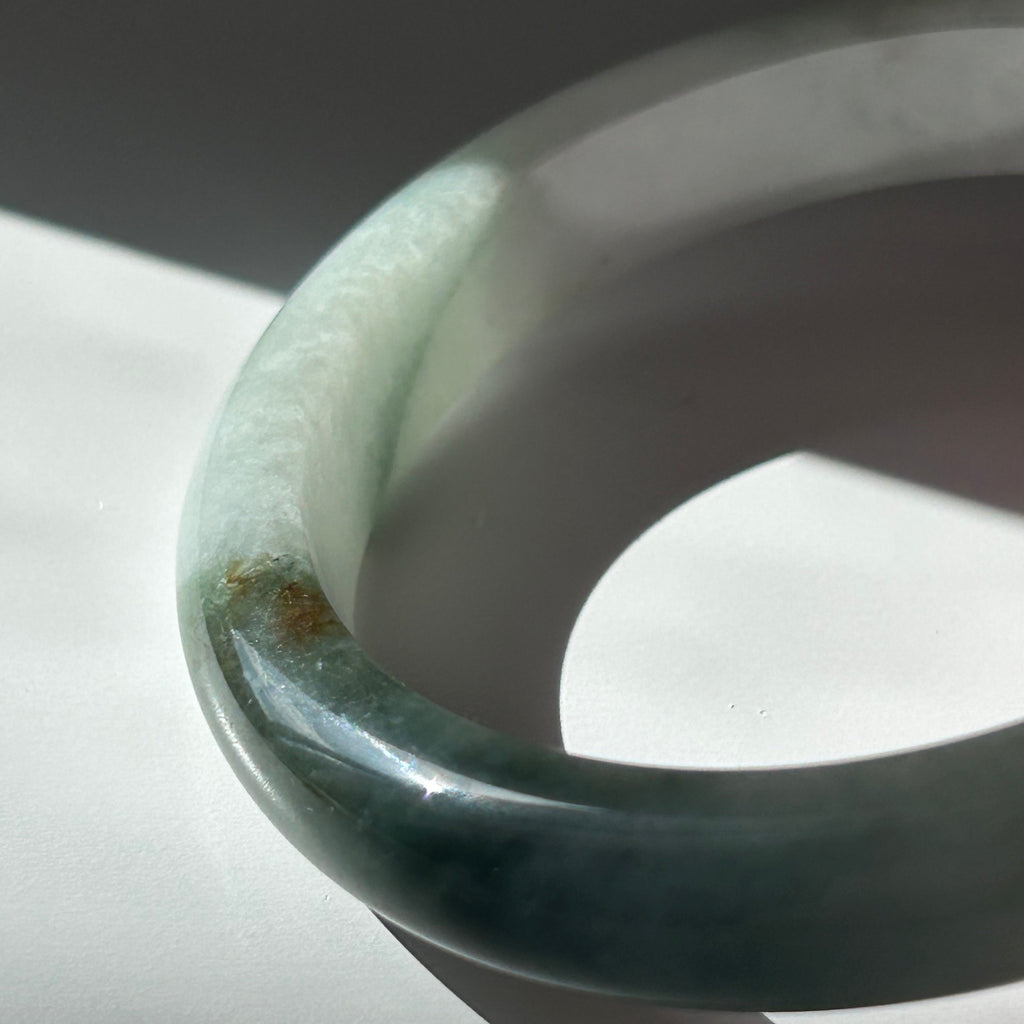 Floating green Burmese jadeite bangle with sa jin gold dust, 58.7mm - Luxe Jadeite