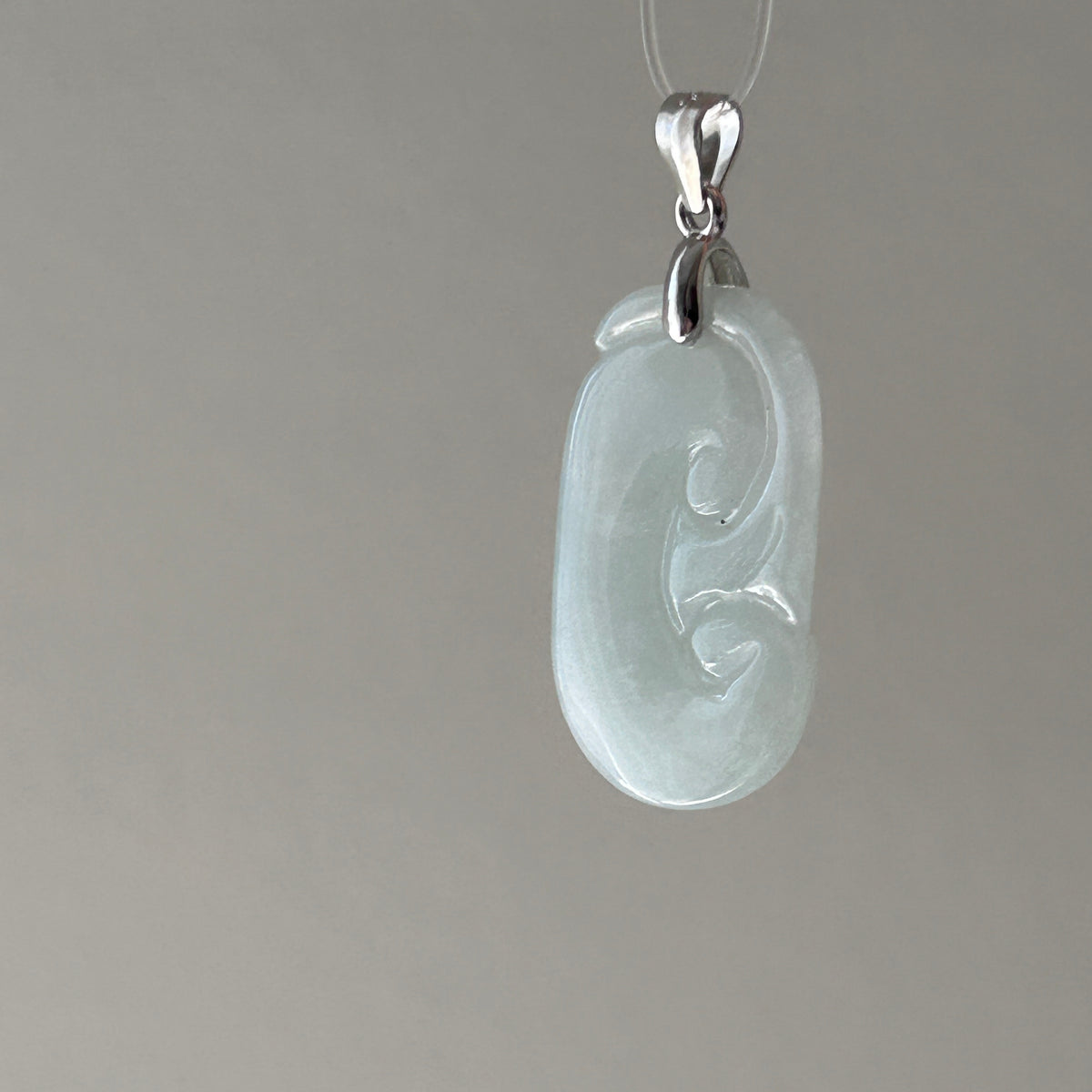 Small Light Green Ruyi Pendant in Sterling Silver, photo 6 - Luxe Jadeite