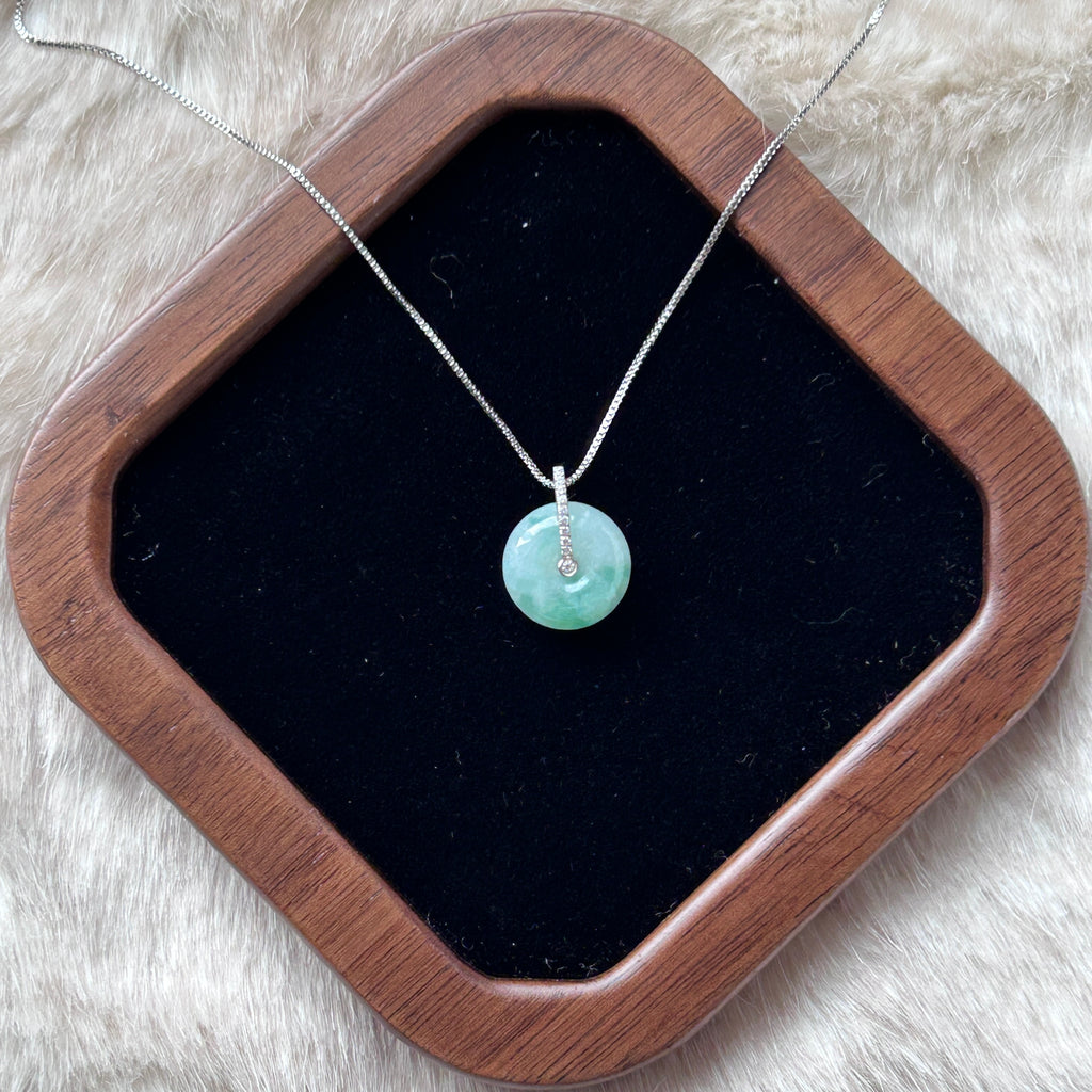 Floating Apple Green Ping An Kou Pendant, Sterling Silver, photo 6 - Luxe Jadeite