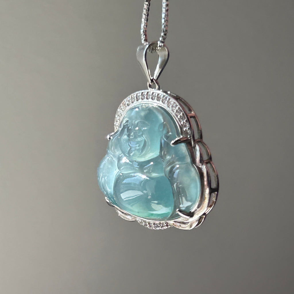 Bluey Green - Guatamalan Buddha Pendant, Sterling Silver, photo 4 - Luxe Jadeite