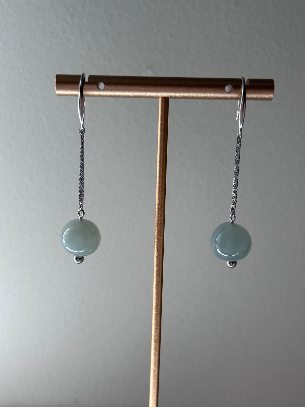 Type A untreated Burmese jadeite drop earrings in sterling silver - Luxe Jadeite