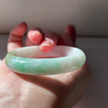 Subtle lavender bangle with floating apple green, 55.5mm - Luxe Jadeite