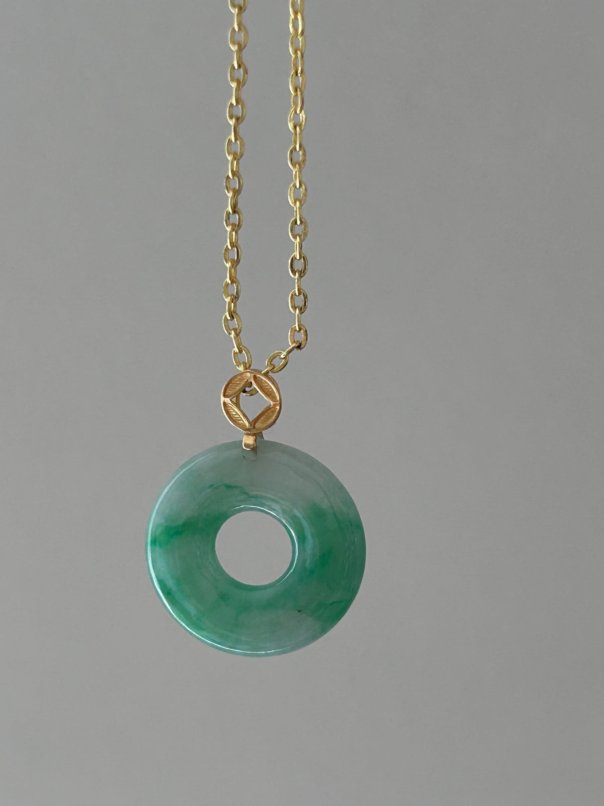 Dainty apple green jade mini donut pendant in 18k gold - Luxe Jadeite