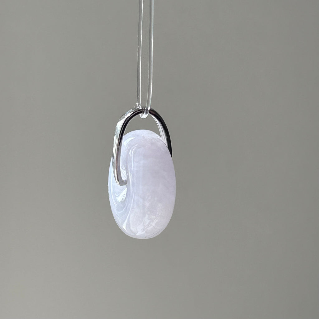 Lavender Ping An Kou Pendant on Model, photo 4 - Luxe Jadeite