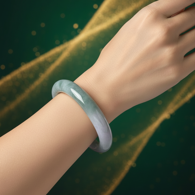 Icy spring purple and golden dust (chun dai cai sa jin) Burmese jadeite bangle, 57.8mm - Luxe Jadeite