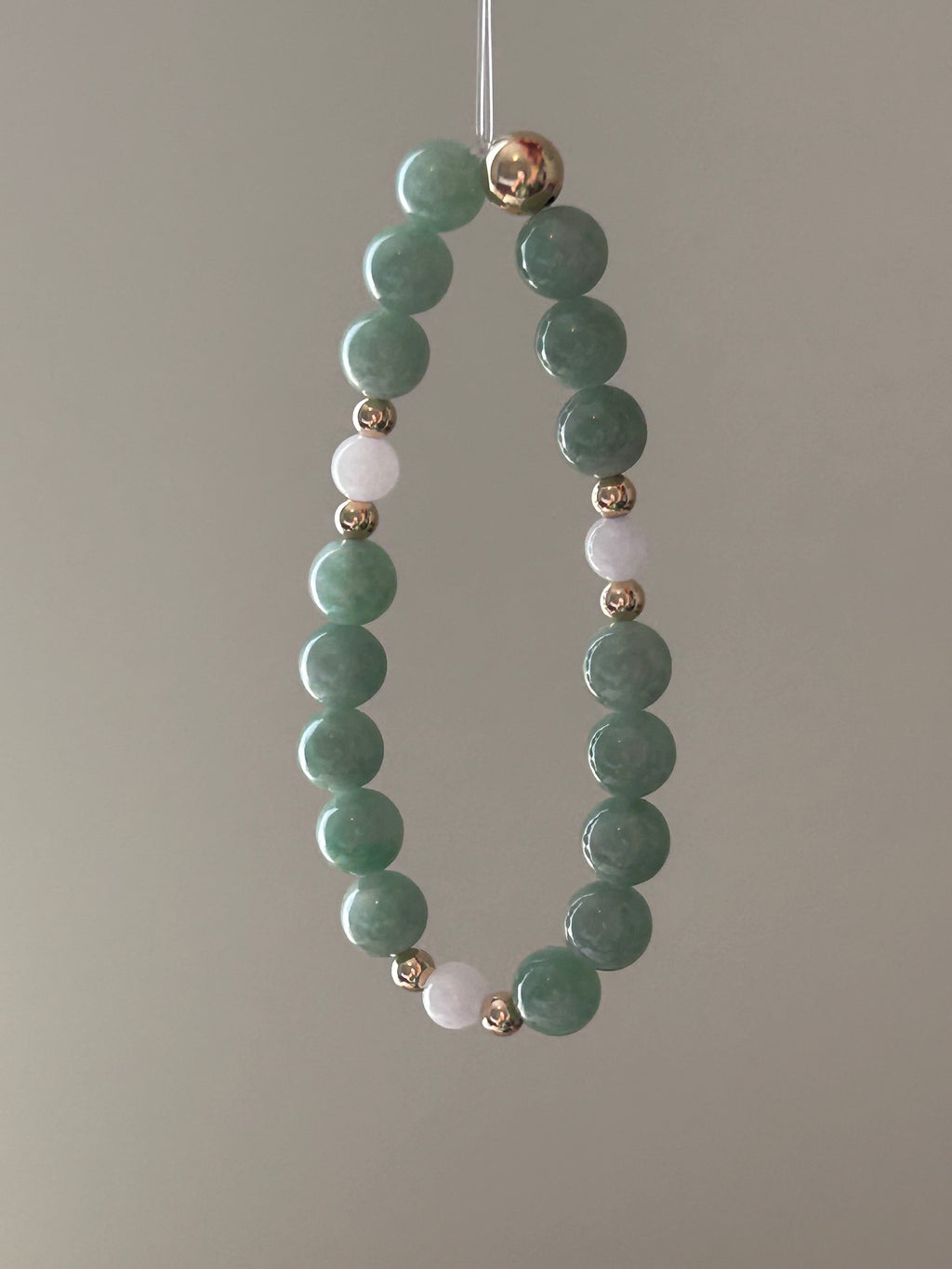 Natural jadeite bead bracelet with 9k gold accents - Luxe Jadeite