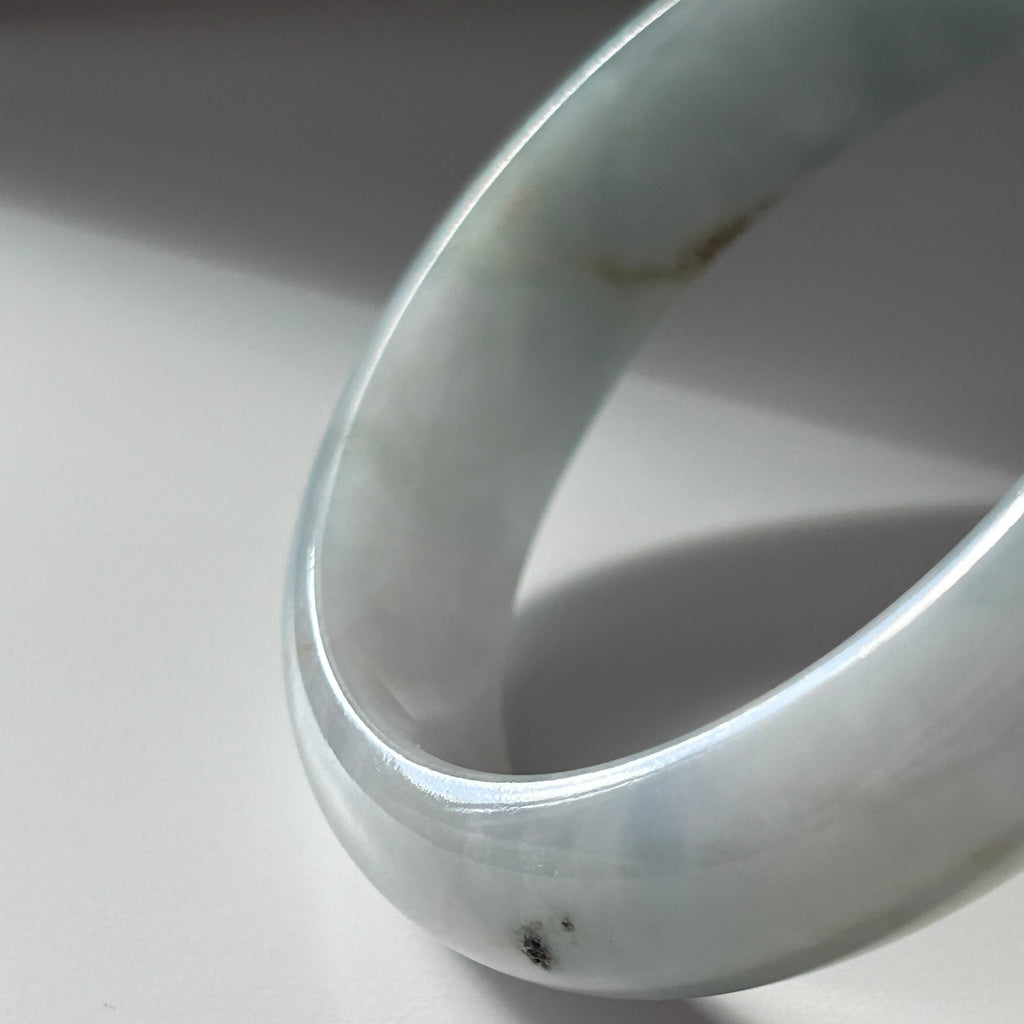Icy lavender and dark green Burmese jadeite bangle with sa jin gold dust, 58.1mm - Luxe Jadeite