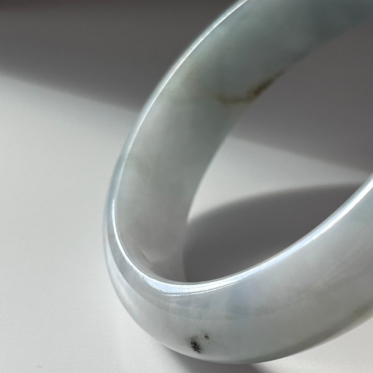 Icy lavender and dark green Burmese jadeite bangle with sa jin gold dust, 58.1mm - Luxe Jadeite