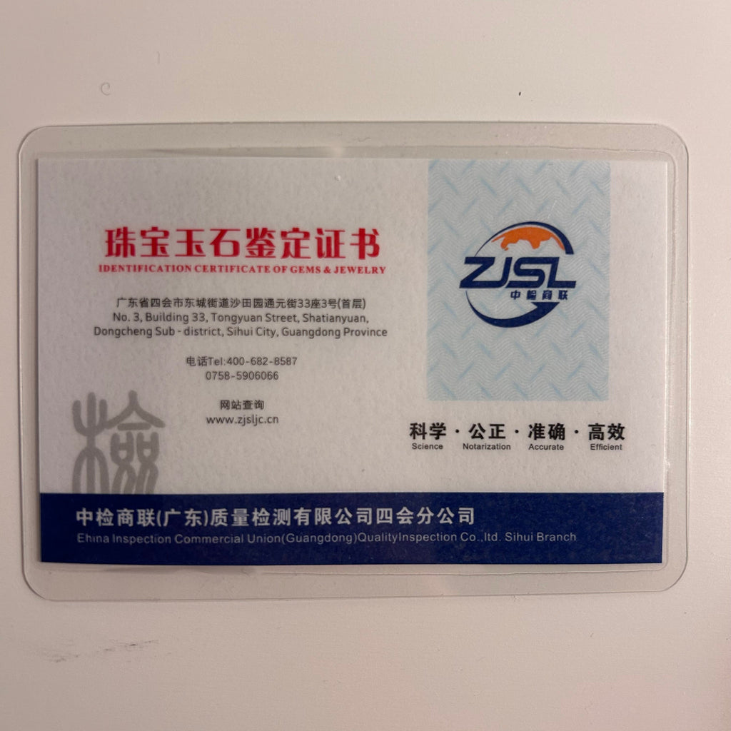 Jadeite lab authentication card from the gem testing centre - Luxe Jadeite