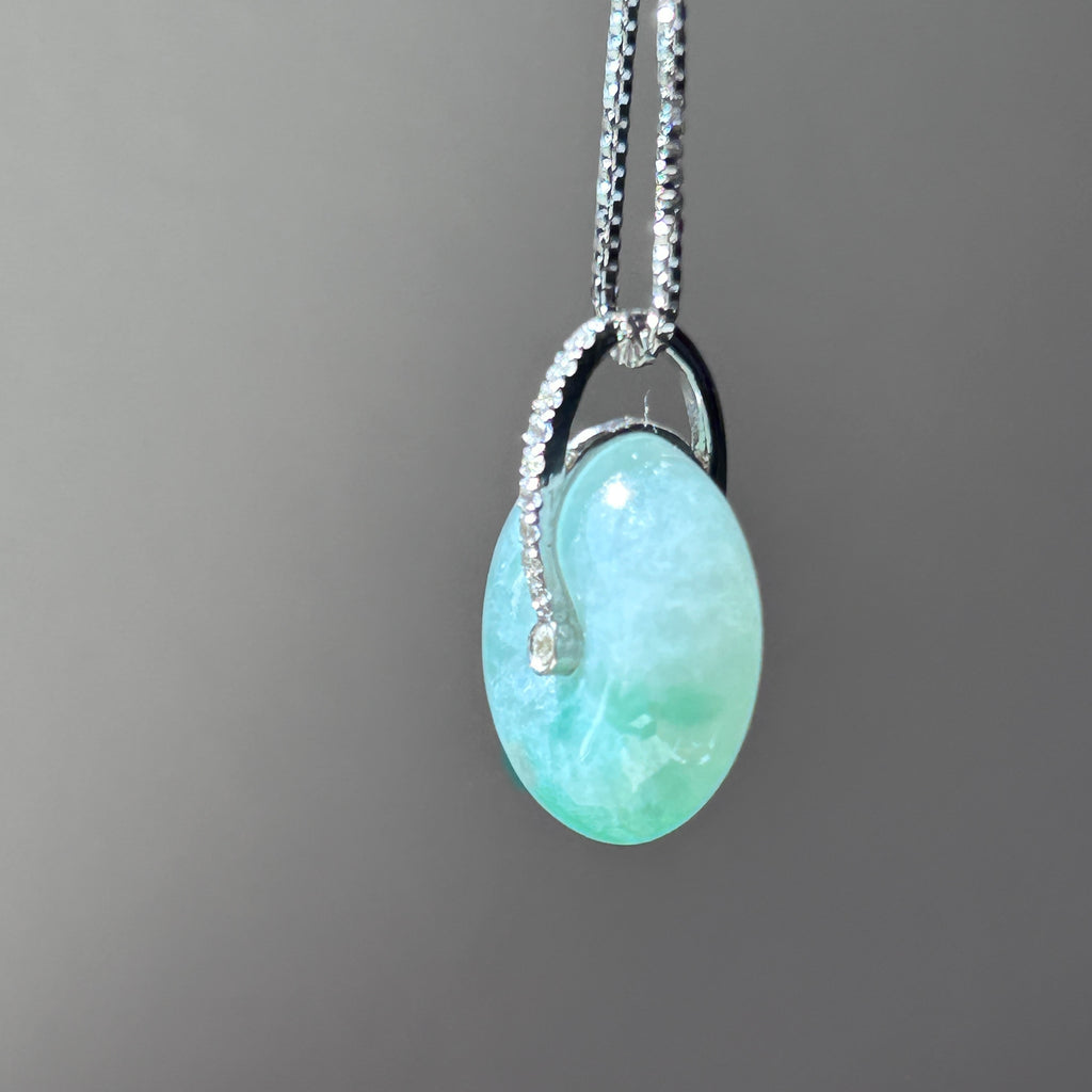 Floating Apple Green Ping An Kou Pendant, Sterling Silver, photo 4 - Luxe Jadeite
