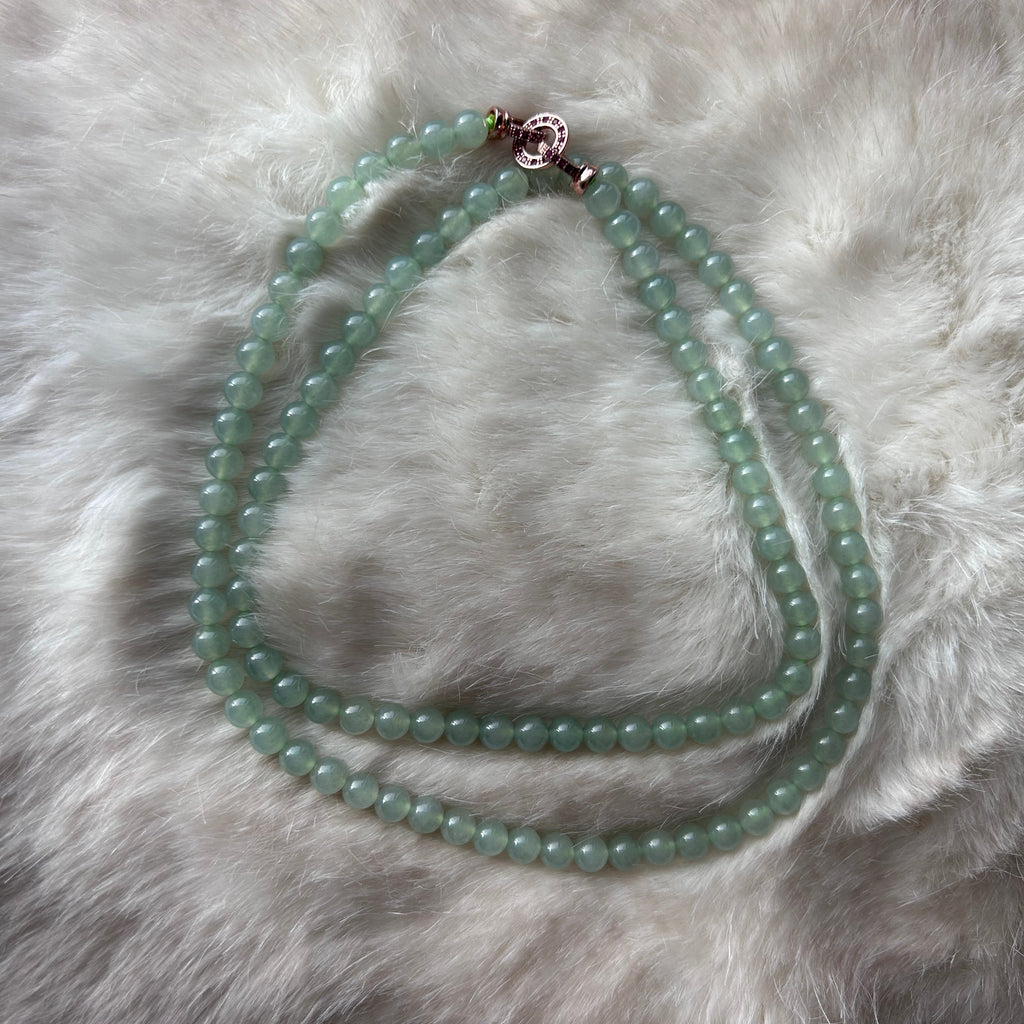 Icy pale green Burmese jadeite beaded necklace, 65cm - Luxe Jadeite
