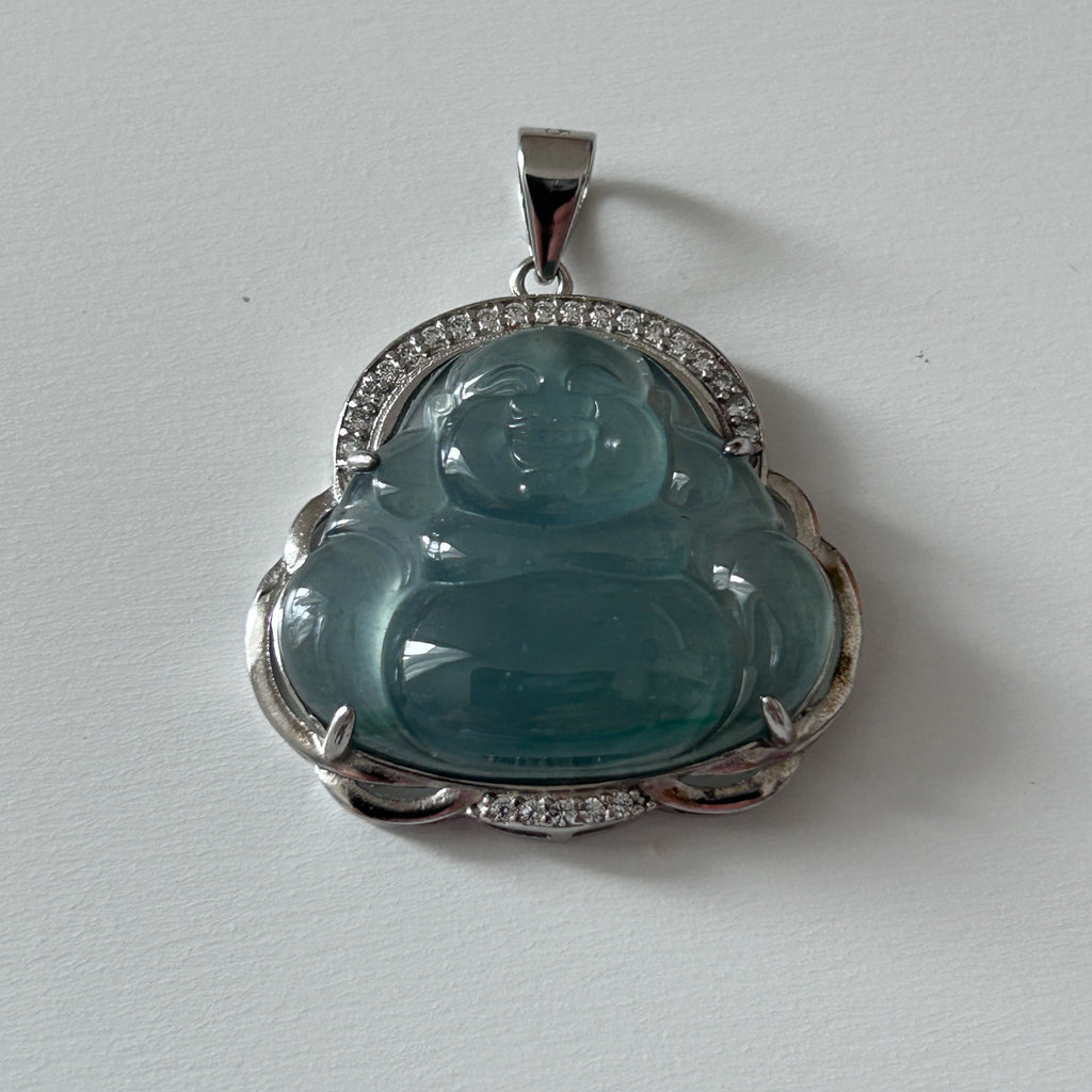 Bluey Green - Guatamalan Buddha Pendant, Sterling Silver, photo 8 - Luxe Jadeite
