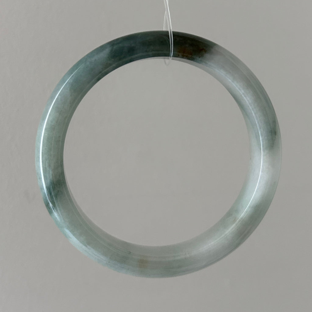Floating green Burmese jadeite bangle with sa jin gold dust, 58.7mm - Luxe Jadeite
