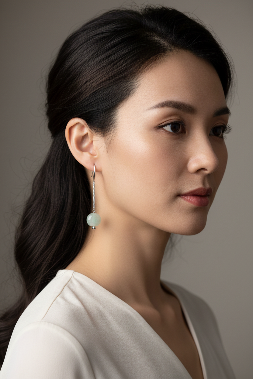 Type A untreated Burmese jadeite drop earrings in sterling silver - Luxe Jadeite