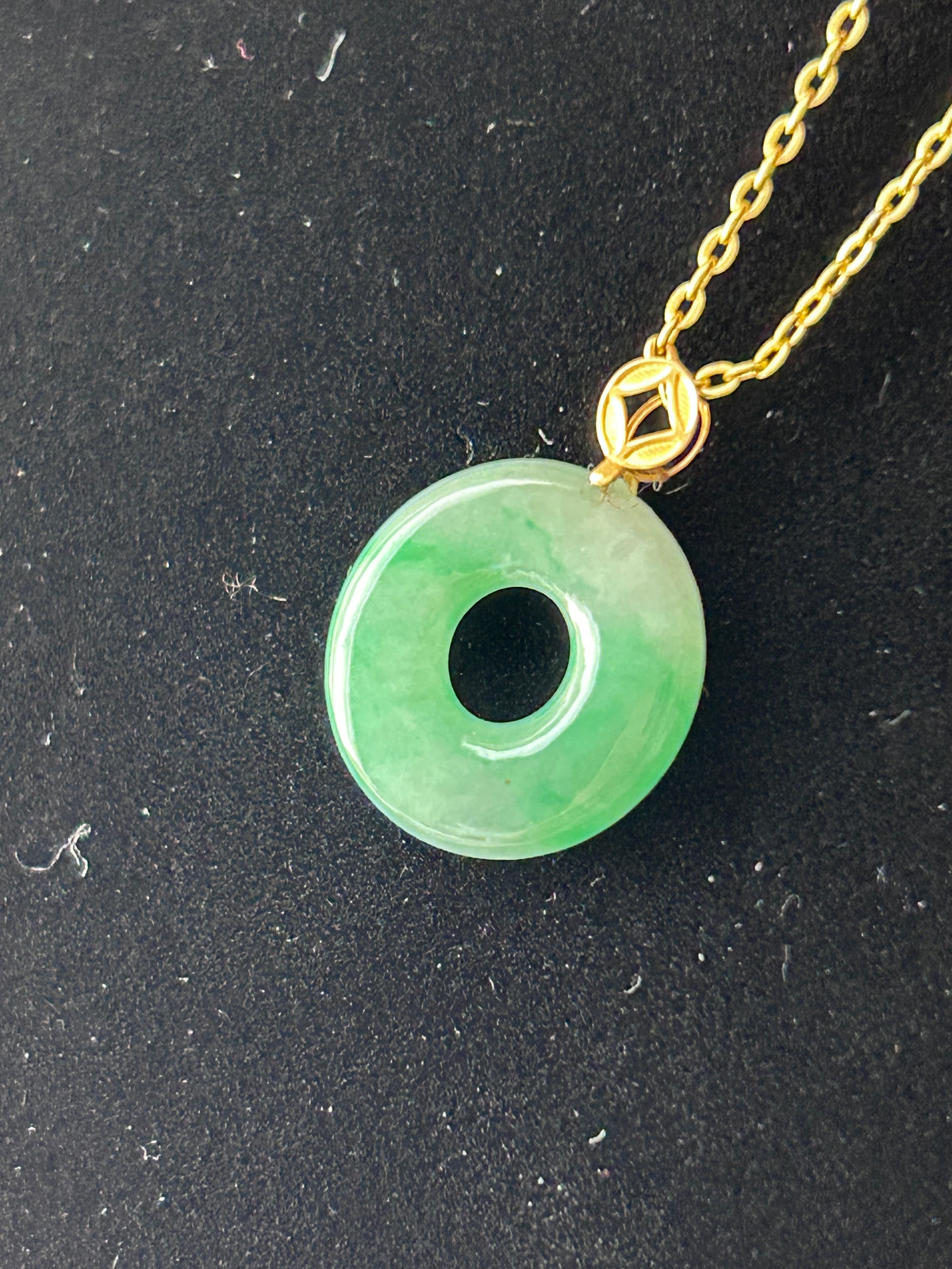 Dainty apple green jade mini donut pendant in 18k gold - Luxe Jadeite